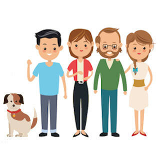 Chinese family with dog looking for helper
